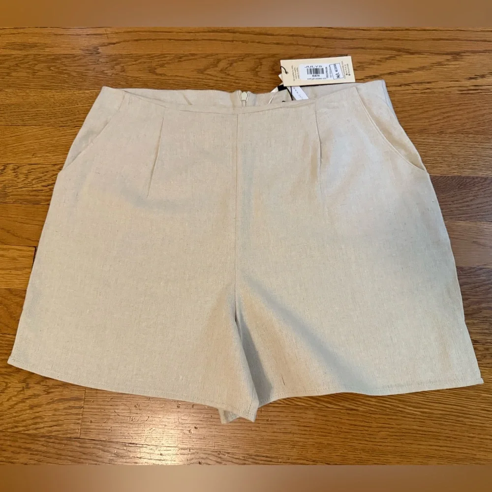 Cream High Waist Tailored linen Shorts size M - Picture 4 of 15